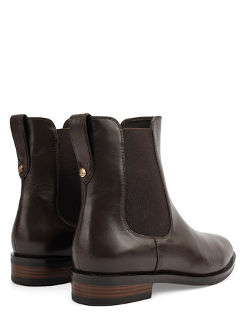 Brown Plain Leather Ankle Length Boots