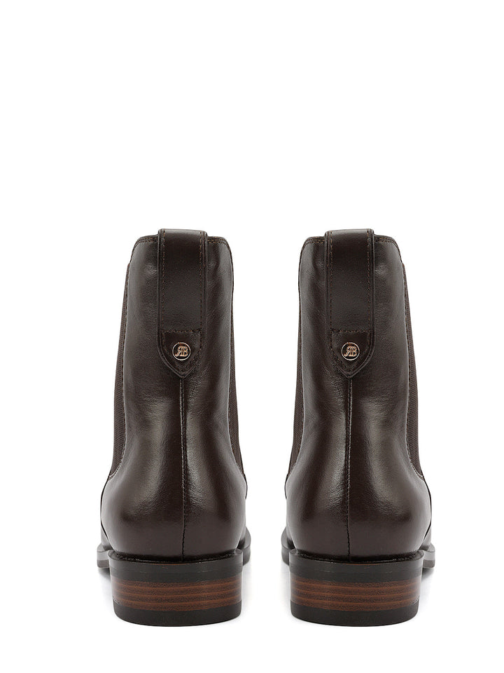 Brown Plain Leather Ankle Length Boots