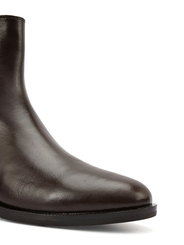 Brown Plain Leather Ankle Length Boots