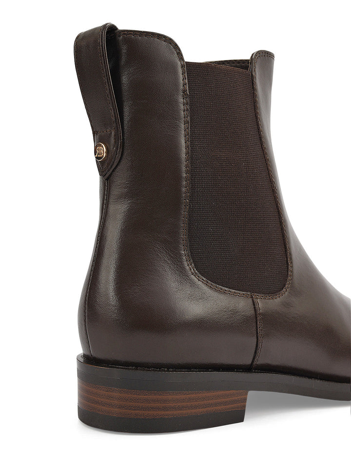 Brown Plain Leather Ankle Length Boots