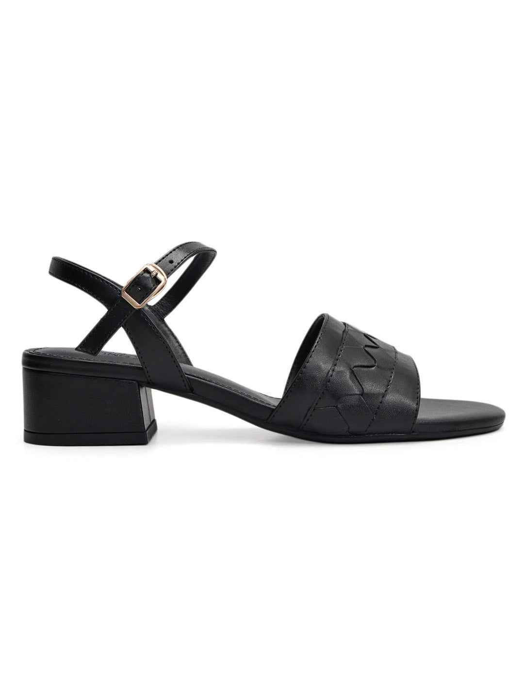 Black Woven Strap Block Heels