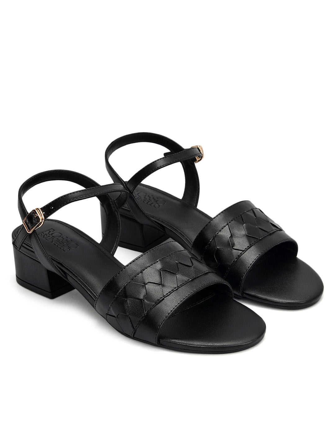 Black Woven Strap Block Heels