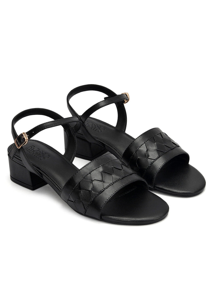 Black Woven Strap Block Heels