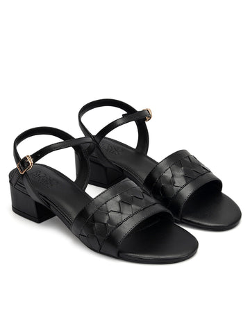 Black Woven Strap Block Heels