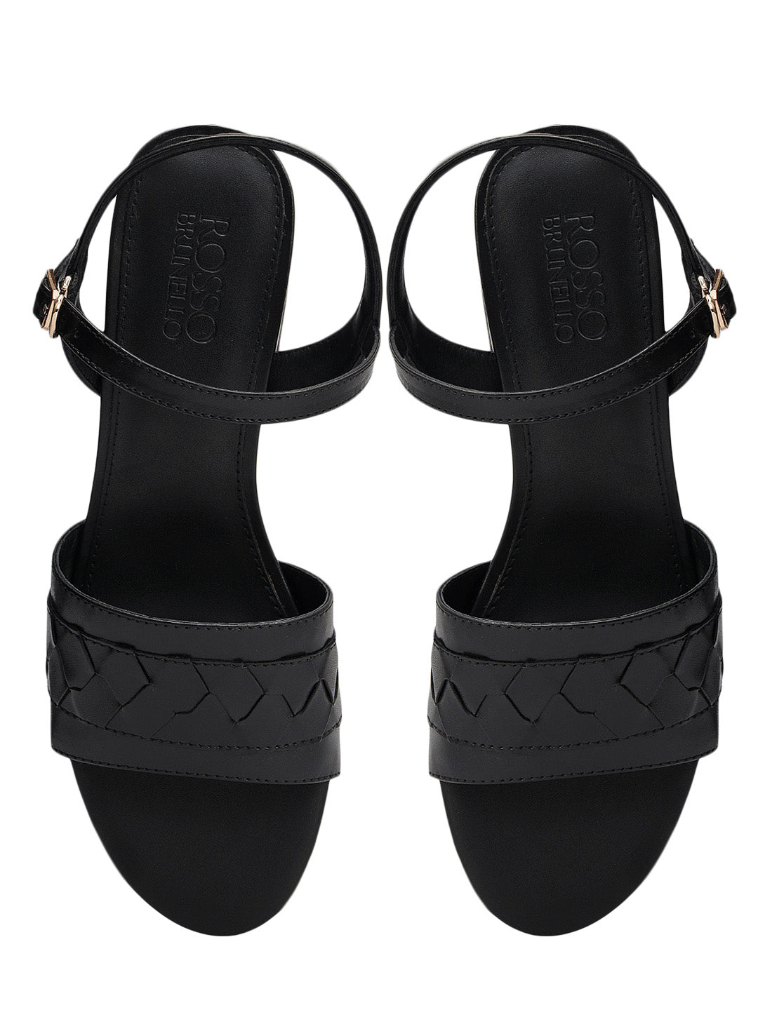 Black Woven Strap Block Heels