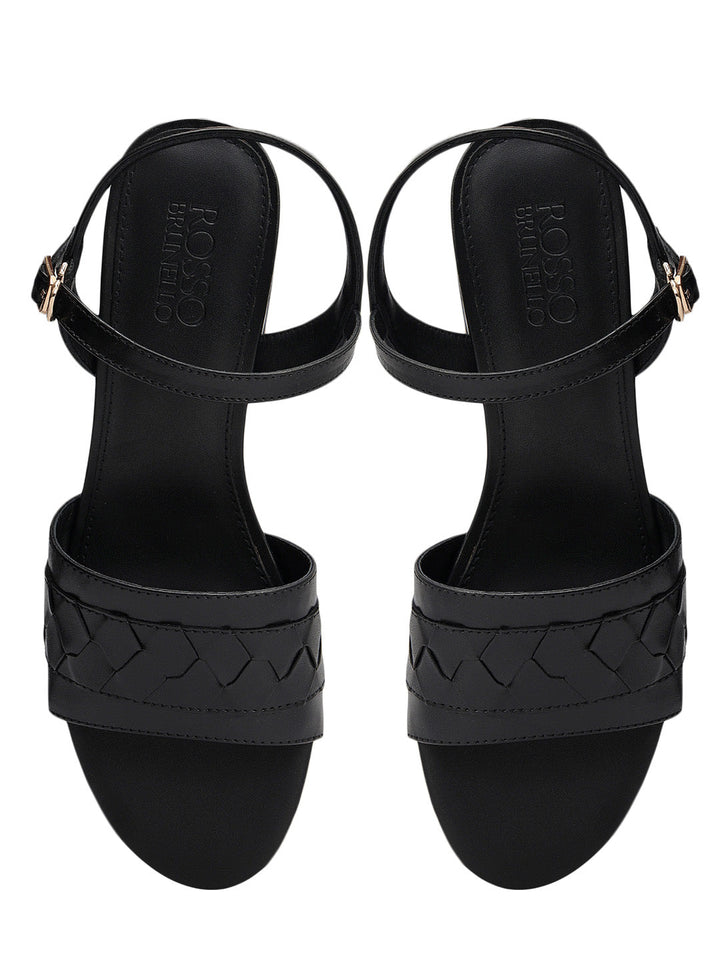 Black Woven Strap Block Heels