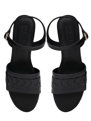 Black Woven Strap Block Heels