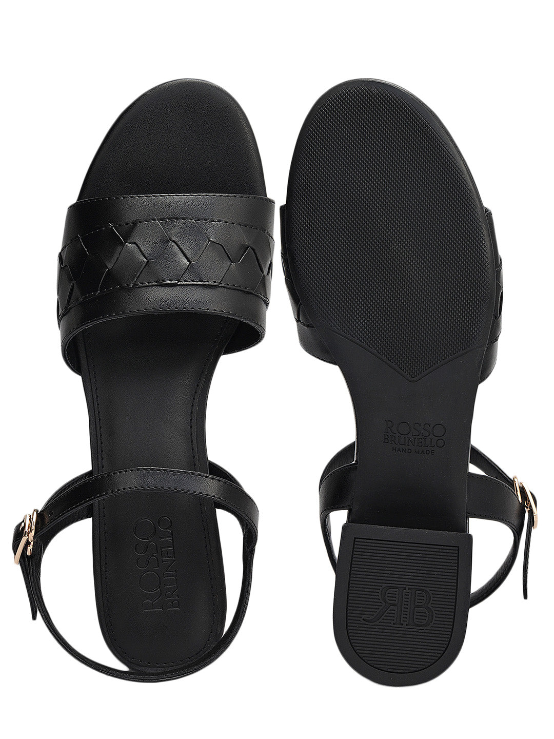 Black Woven Strap Block Heels