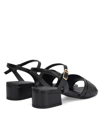 Black Woven Strap Block Heels