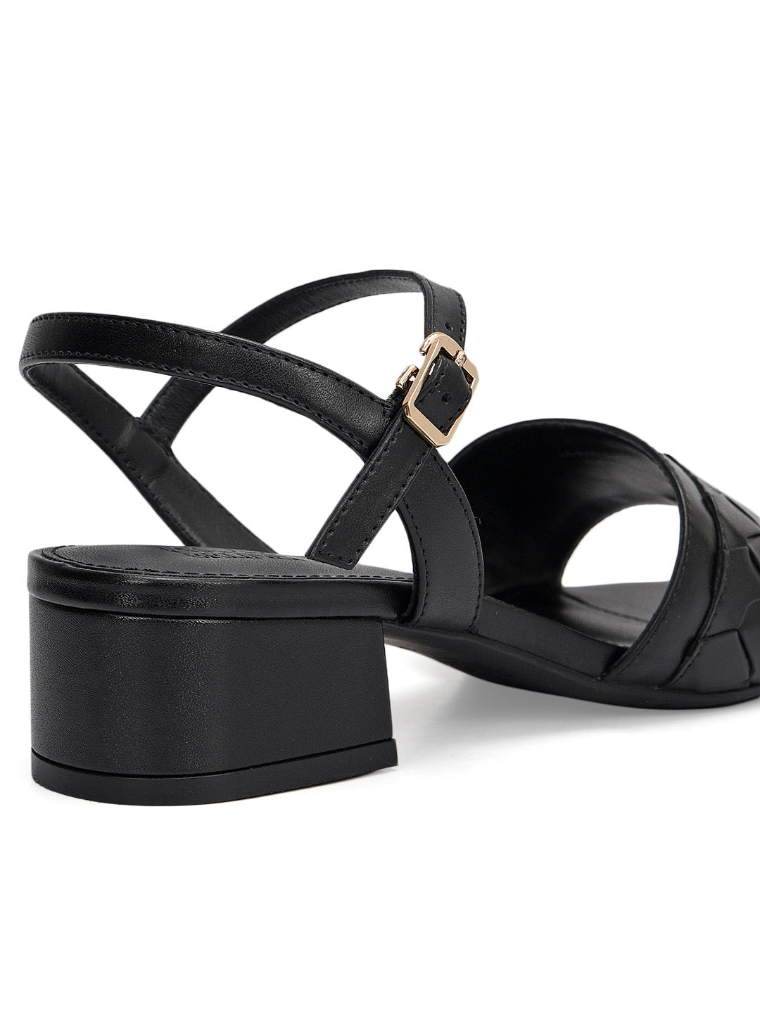 Black Woven Strap Block Heels