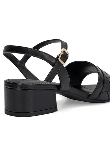 Black Woven Strap Block Heels