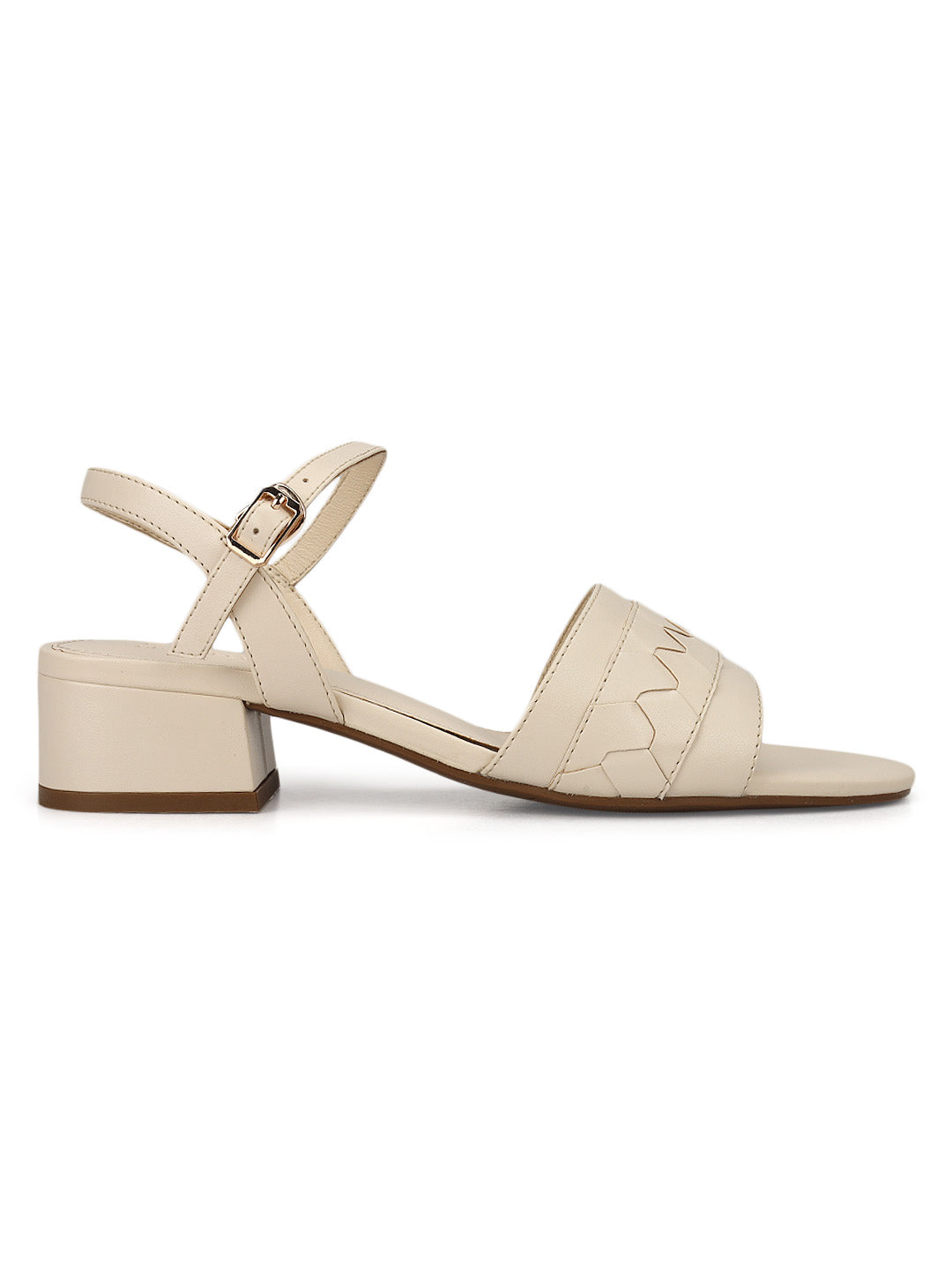 White Woven Strap Block Heels