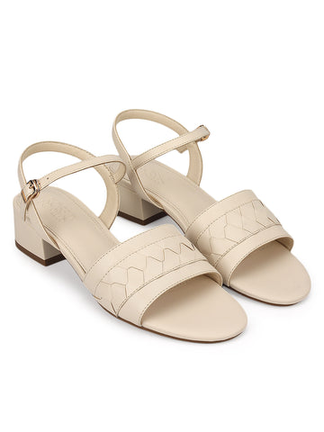 White Woven Strap Block Heels