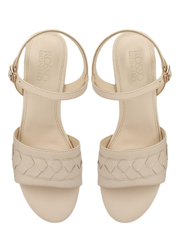 White Woven Strap Block Heels