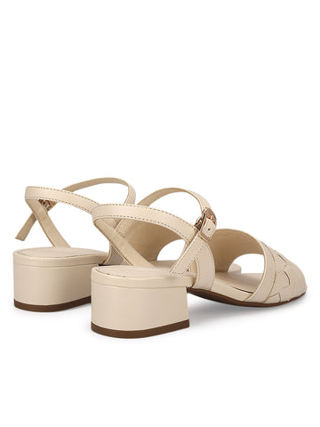 White Woven Strap Block Heels