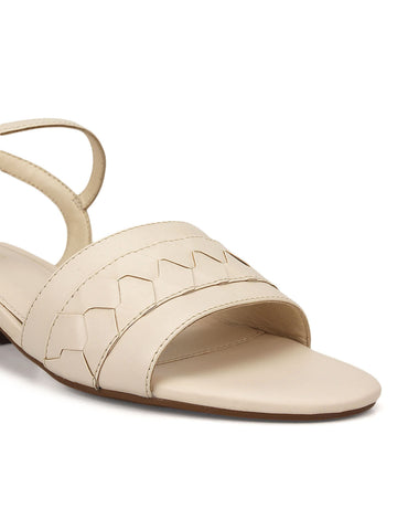 White Woven Strap Block Heels