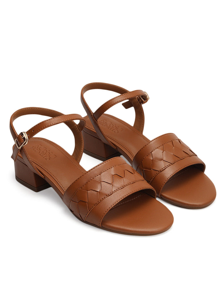 Tan Woven Strap Block Heels