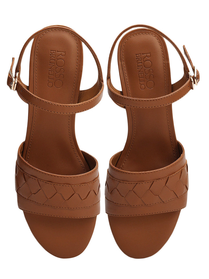 Tan Woven Strap Block Heels