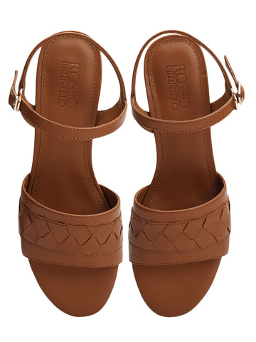 Tan Woven Strap Block Heels