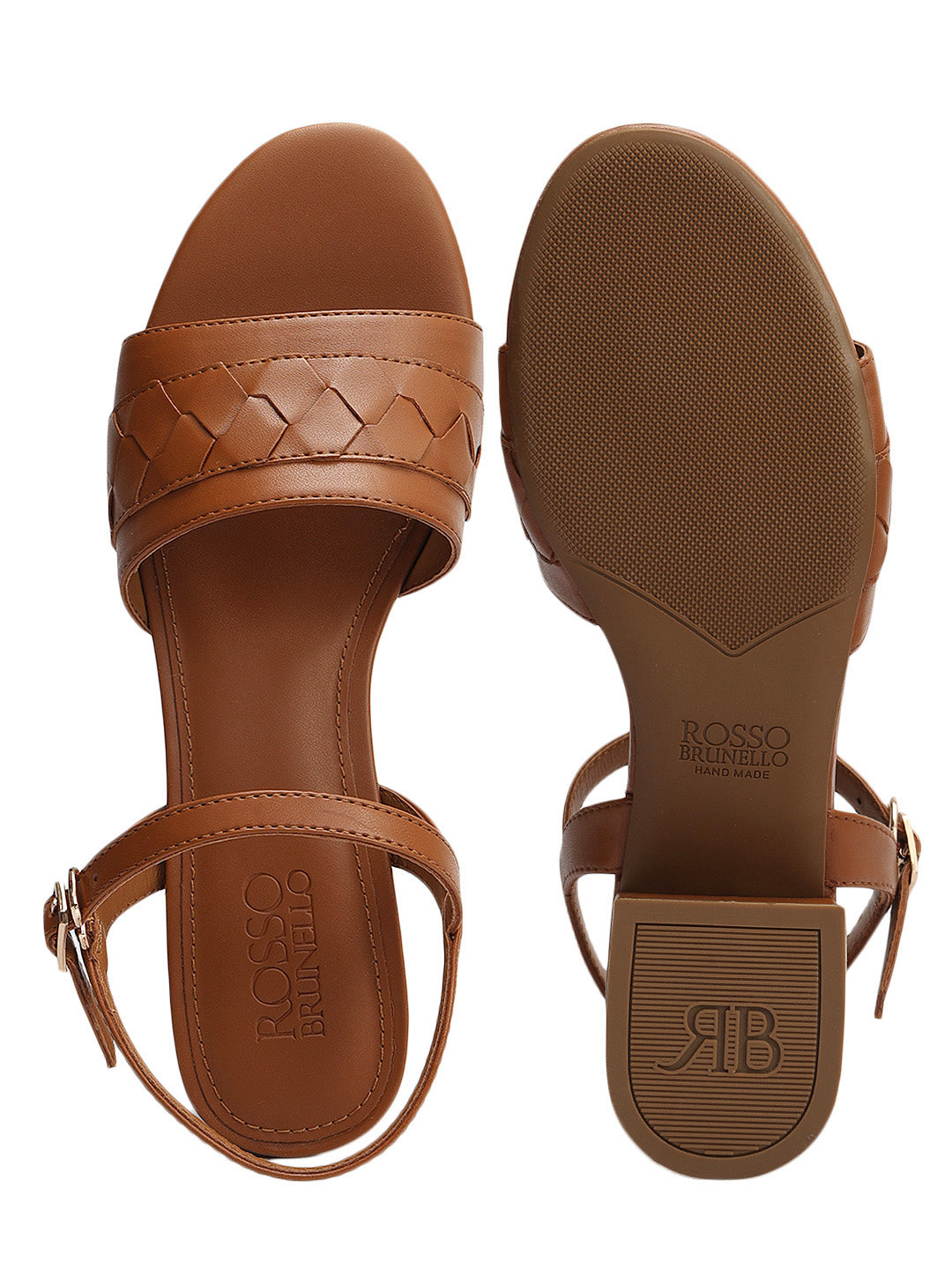 Tan Woven Strap Block Heels