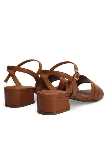 Tan Woven Strap Block Heels