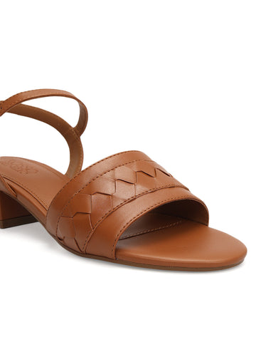 Tan Woven Strap Block Heels