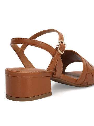 Tan Woven Strap Block Heels