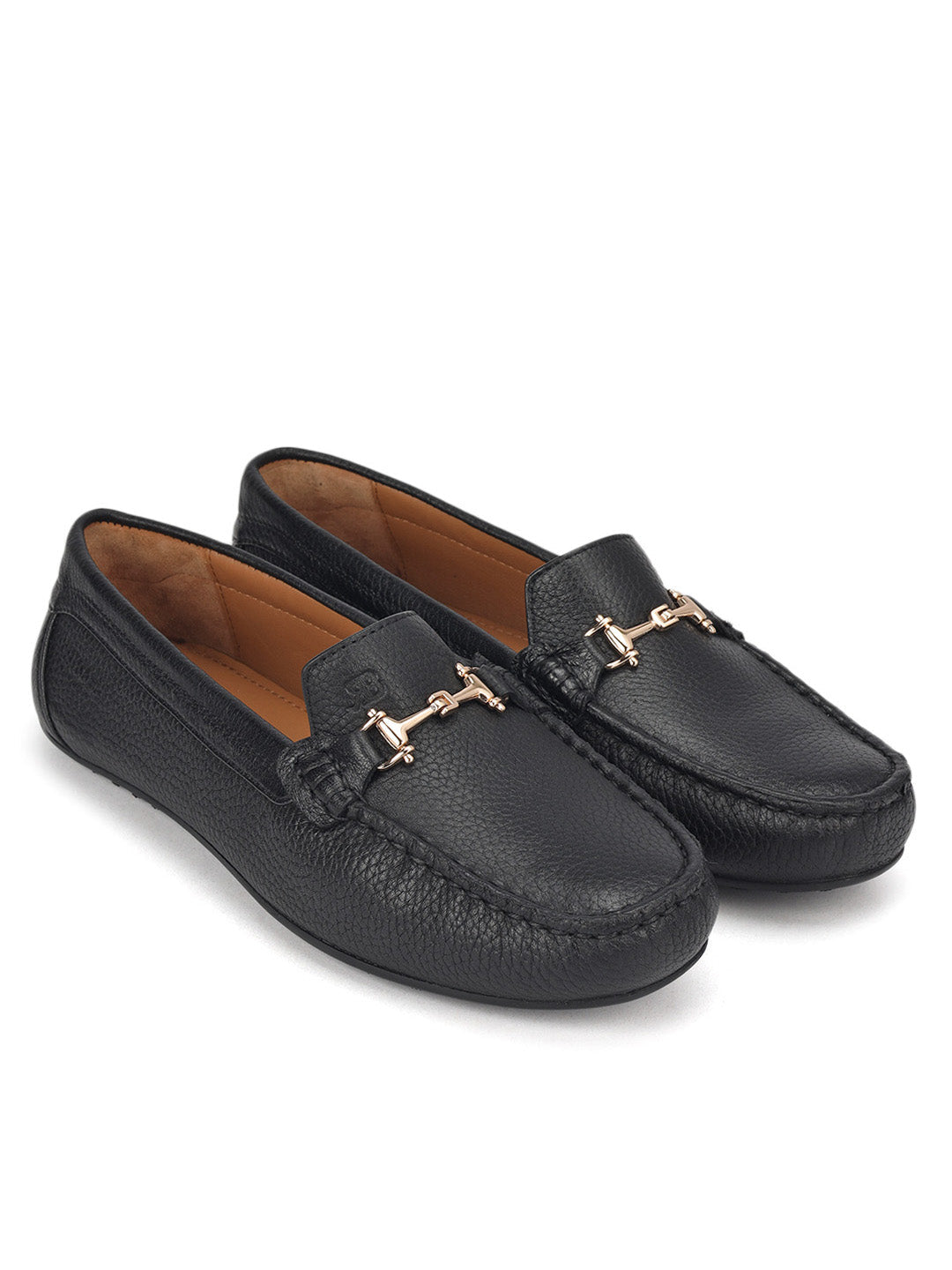 Black Leather Women Moccasins With Trim