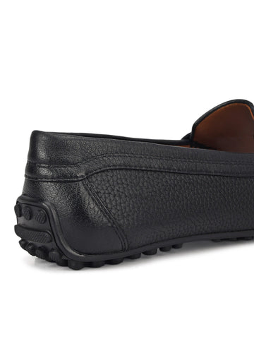 Black Leather Women Moccasins With Trim