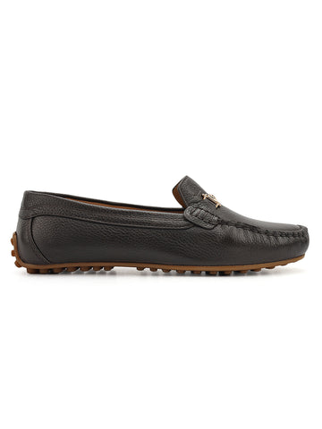 Brown Leather Women Moccasins With Trim