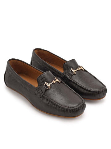 Brown Leather Women Moccasins With Trim