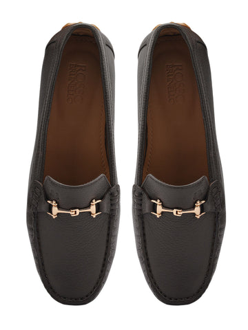 Brown Leather Women Moccasins With Trim