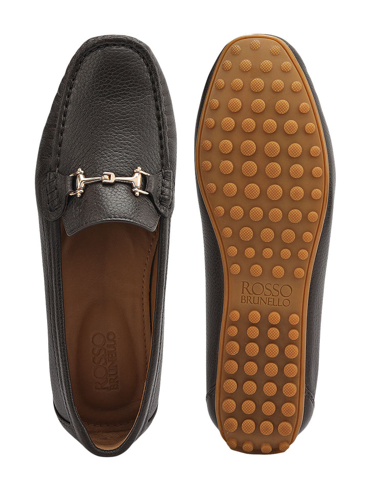 Brown Leather Women Moccasins With Trim