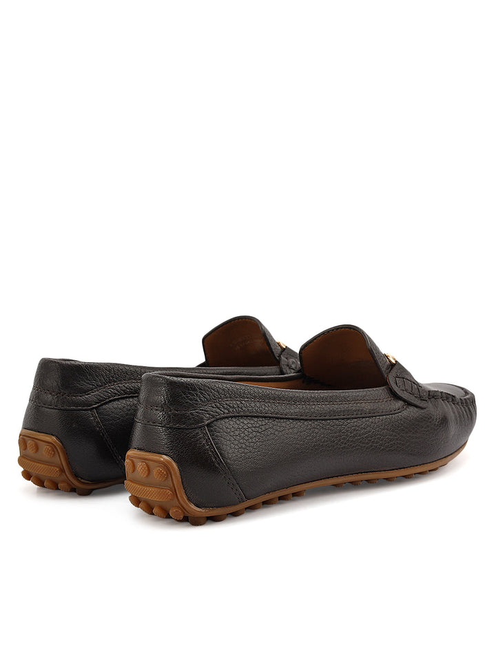 Brown Leather Women Moccasins With Trim
