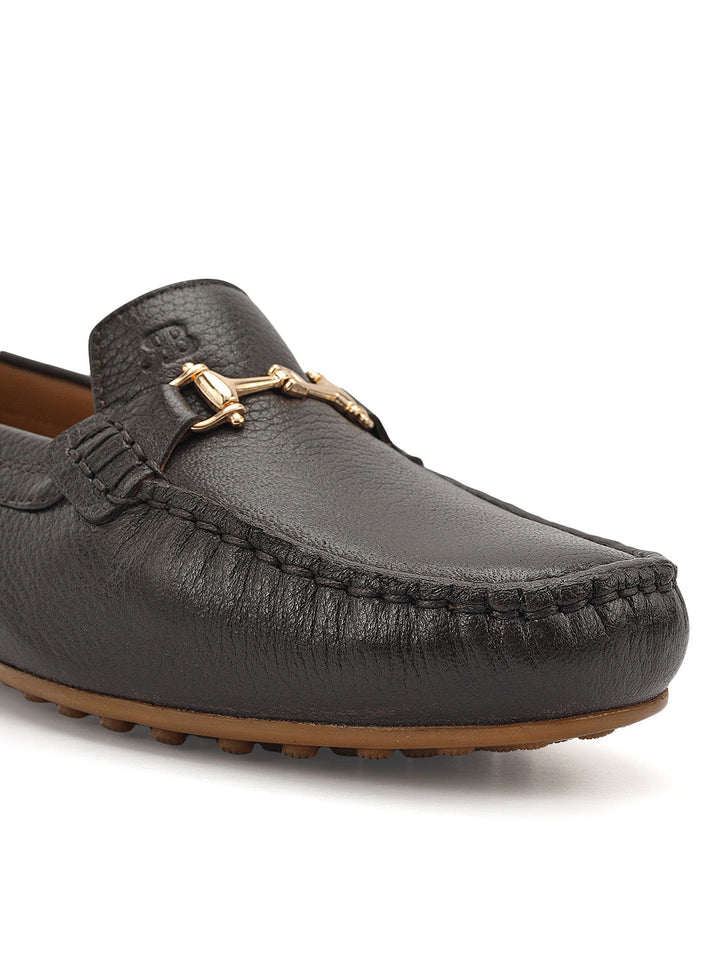 Brown Leather Women Moccasins With Trim