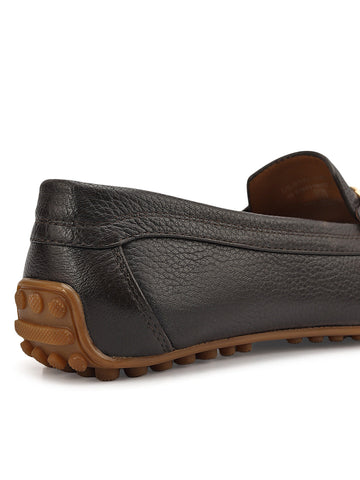 Brown Leather Women Moccasins With Trim