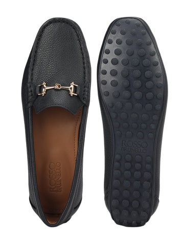 Blue Leather Women Moccasins With Trim