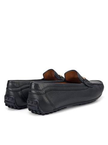 Blue Leather Women Moccasins With Trim