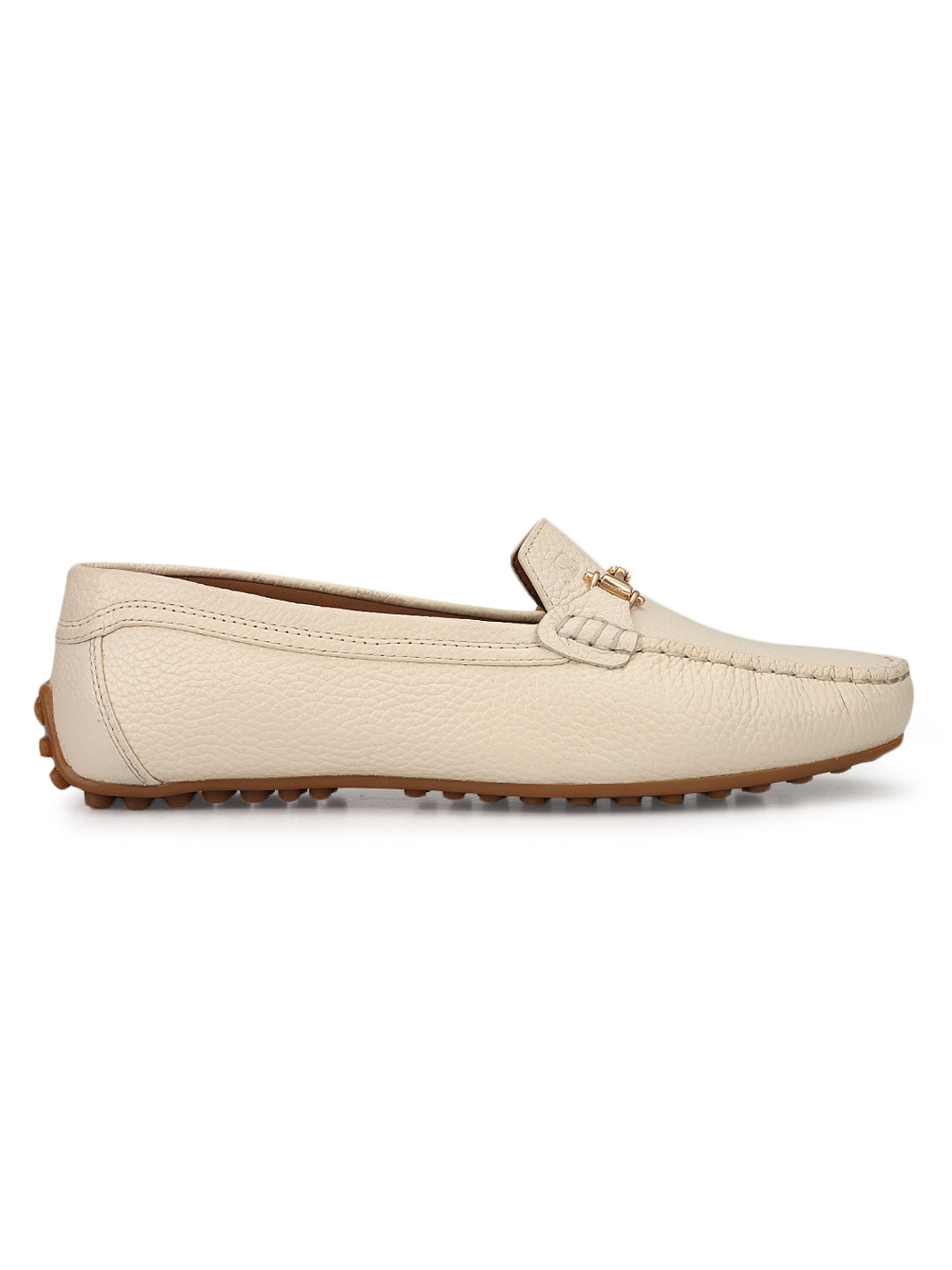White Leather Women Moccasins With Trim