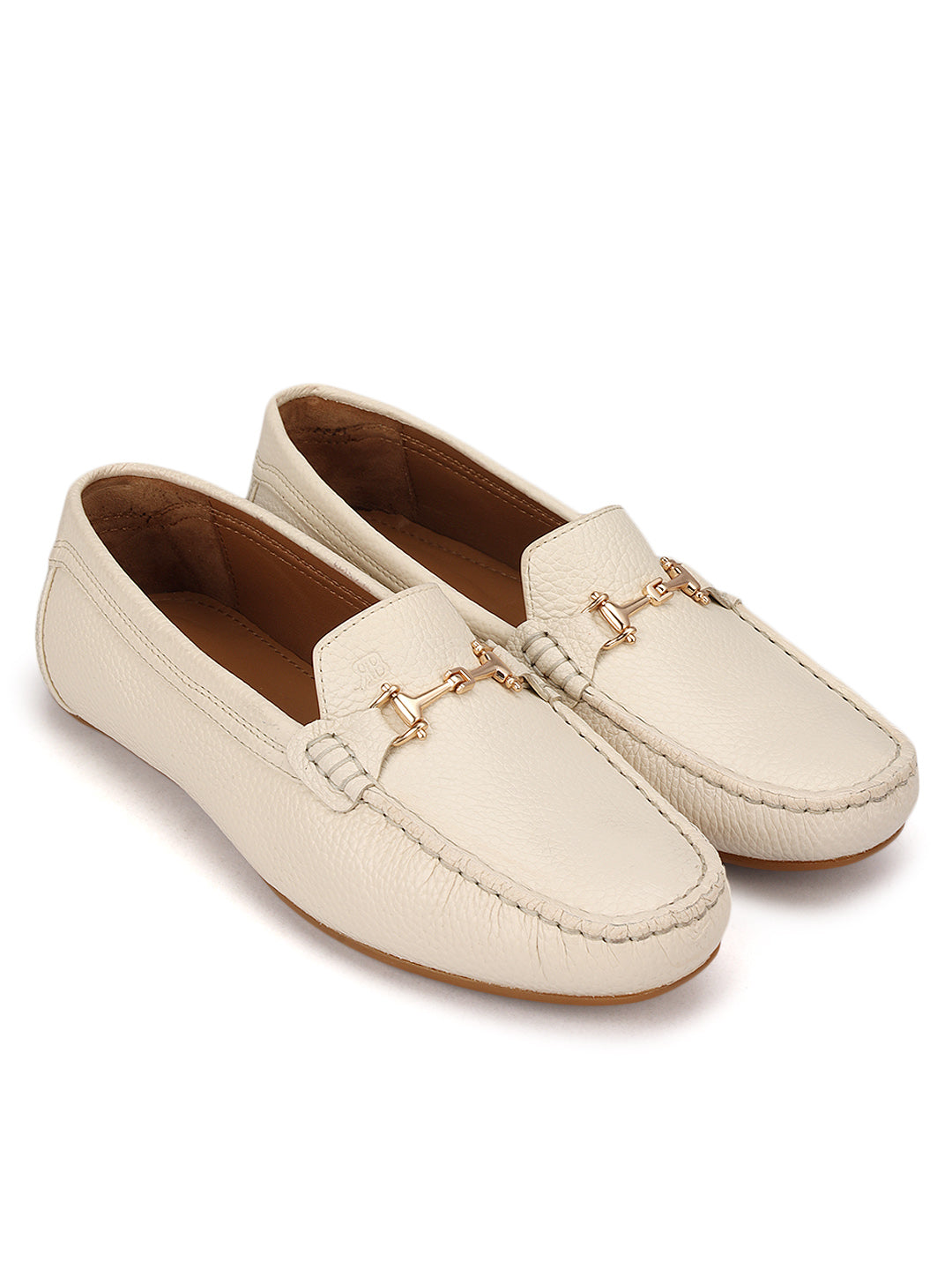 White Leather Women Moccasins With Trim