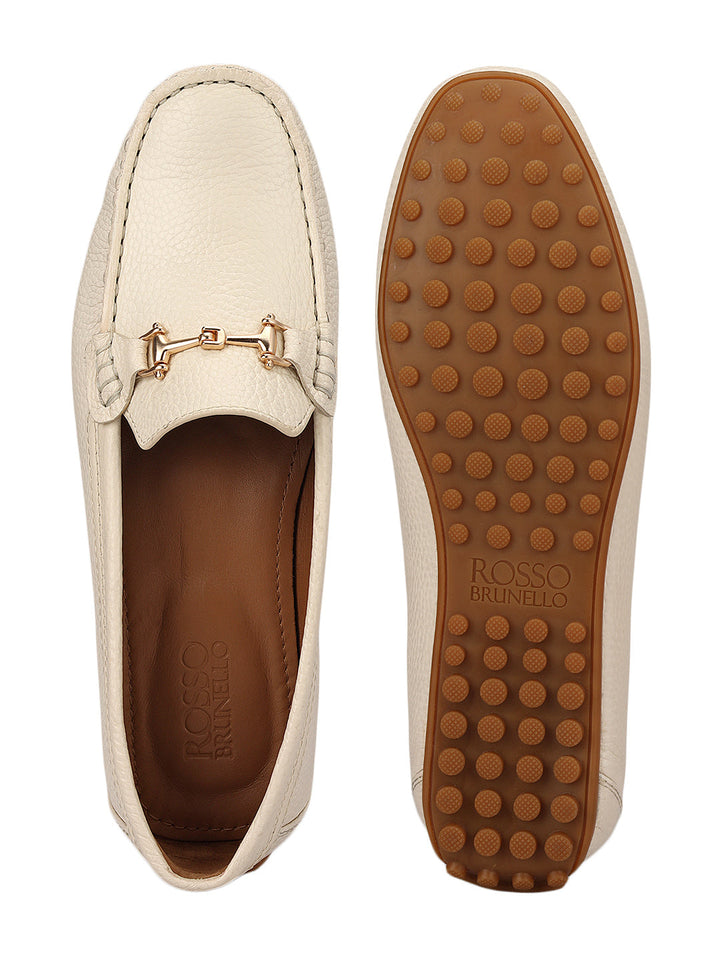 White Leather Women Moccasins With Trim