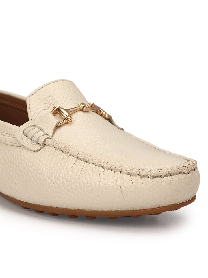 White Leather Women Moccasins With Trim
