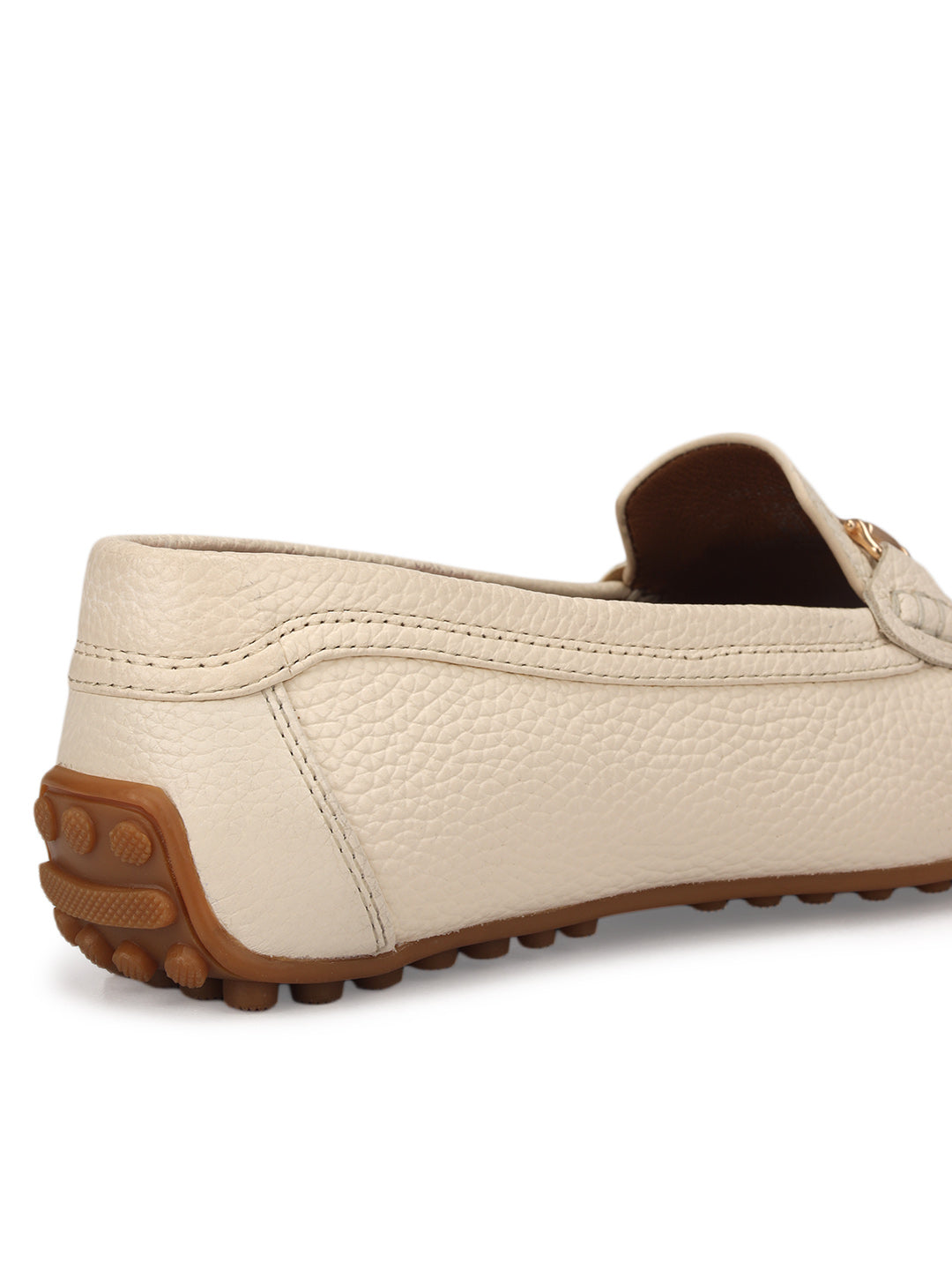 White Leather Women Moccasins With Trim