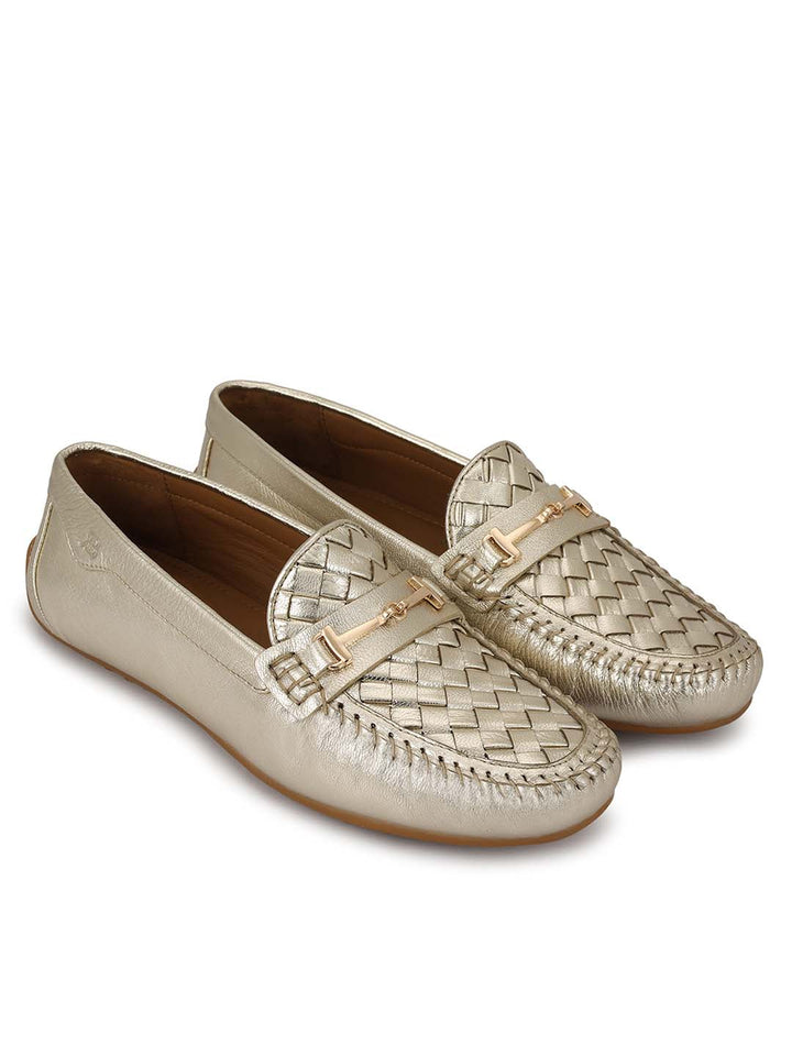 Golden Mat Textured Women Moccasins
