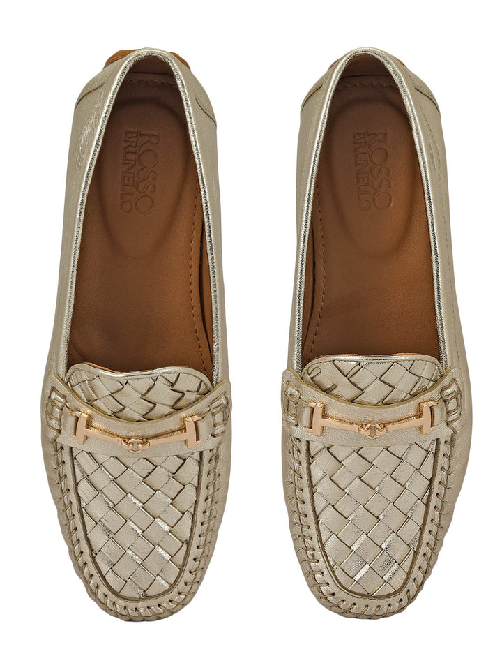 Golden Mat Textured Women Moccasins