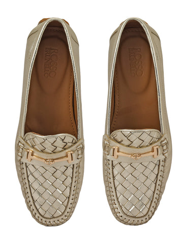 Golden Mat Textured Women Moccasins