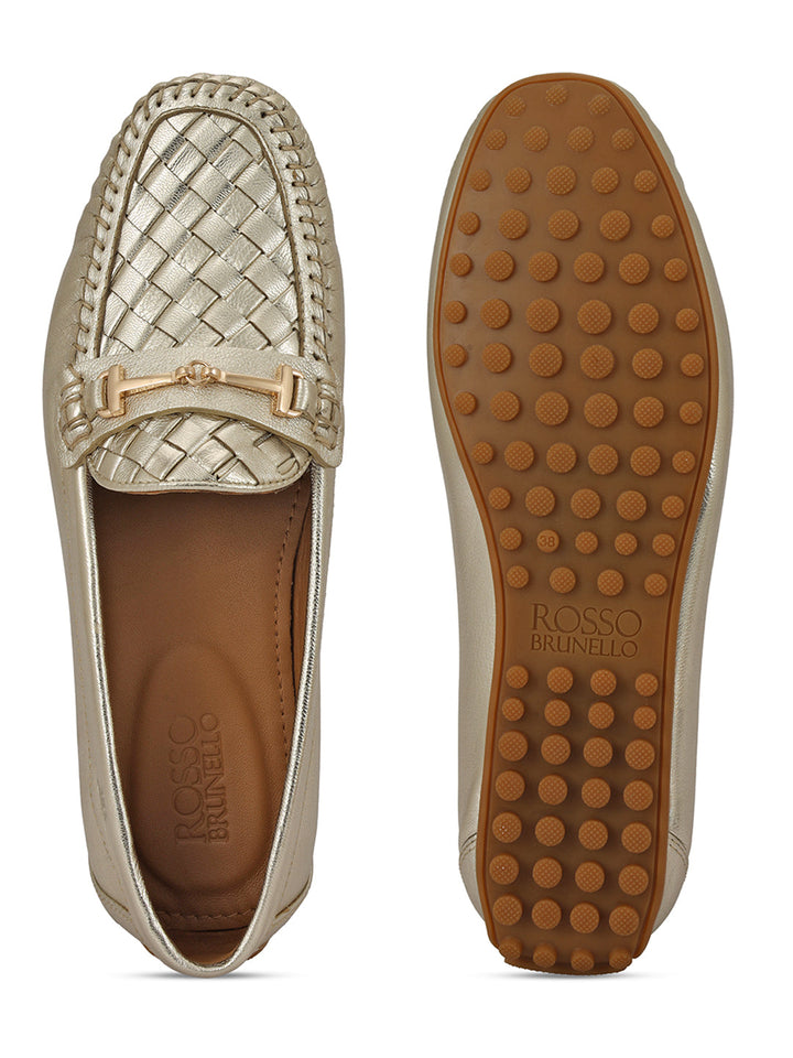 Golden Mat Textured Women Moccasins