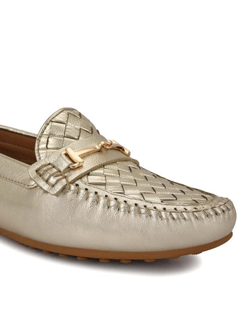 Golden Mat Textured Women Moccasins