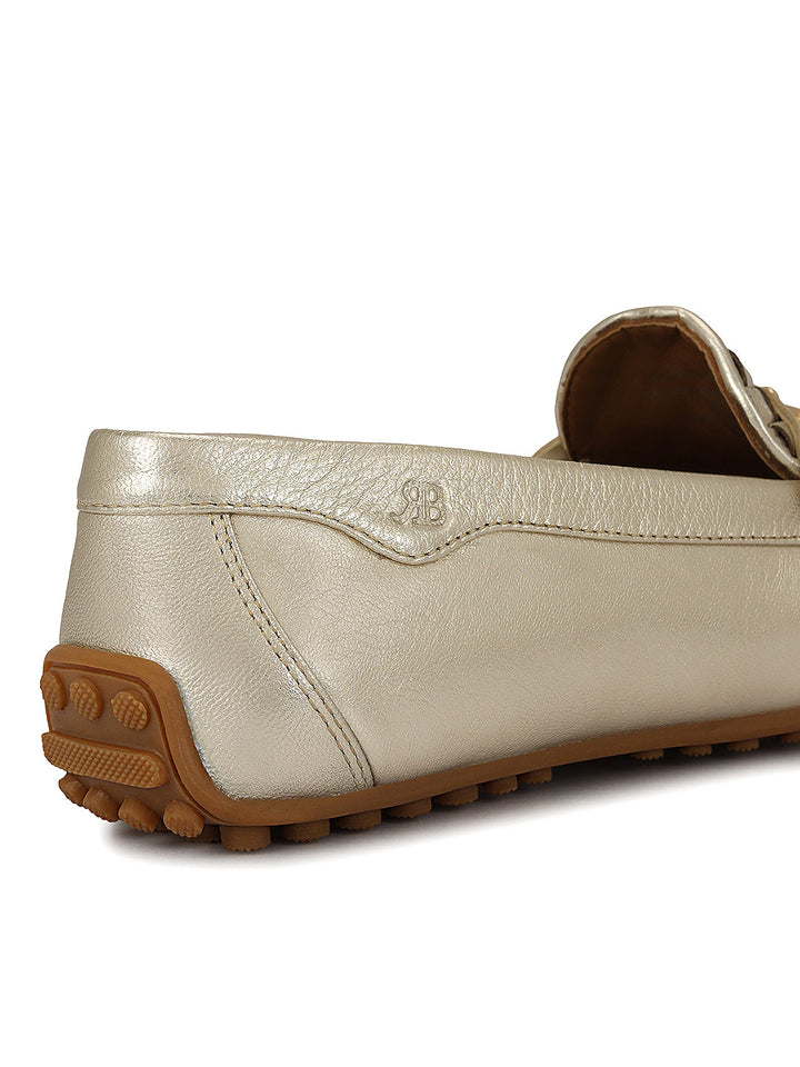Golden Mat Textured Women Moccasins