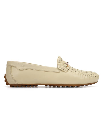 White Mat Textured Women Moccasins
